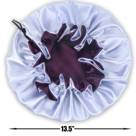 SENGTERM Women Large Satin Bonnet Adjustable Silky Sleep Cap Hair Bonnet Double Layered Reversible for Curly,Natural Hair (XL-ADULT, XL Purple-Lilac)