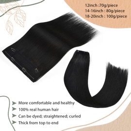 Kun na Hair Wire Extensions Invisible Double Drawn Real Long Hair Pieces with Adjustable Size Heat-Resistant Silky Straight Remy Human Hair Fishing Line Hair Extensions(18 inch, #1)