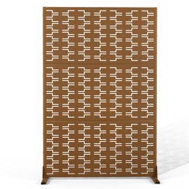 Metal Privacy Screen Outdoor Privacy Screen 72" H×47" W, Freestanding Decorative Privacy Screen for Balcony Patio Lawn Garden, Privacy Fence Privacy Panel-Brown&Brick
