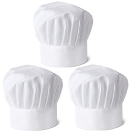 Yeios 3PCS Chef Hat Adjustable Cotton Bakery Hat for Kitchen Elastic Cooking Chef Cap Decoration X-Large White
