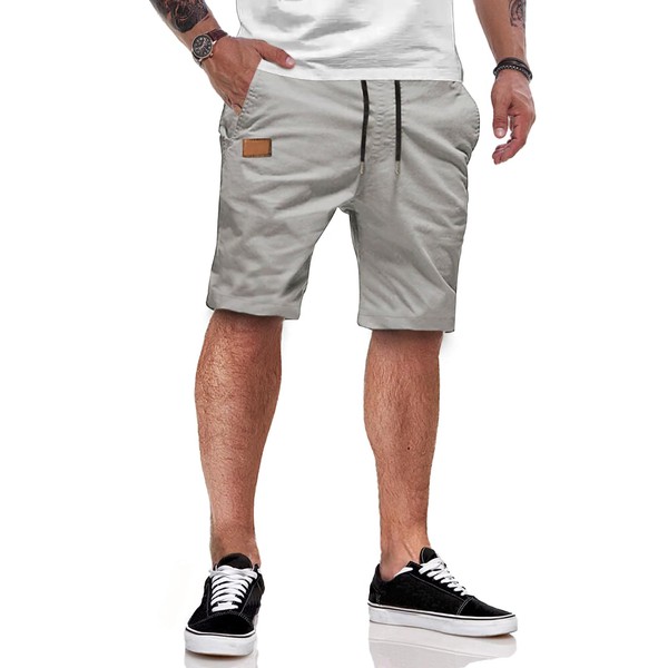 JMIERR Men's Summer Chino Shorts Cotton Elastic Waist with Pockets,