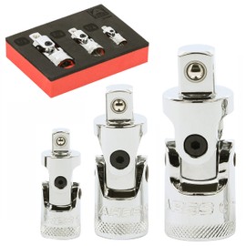 ARES 37000-3-Piece Spring Loaded Universal Joint Set – Spring Loaded Tension Keeps U-Joint In Position at Odd Angles - 1/4-Inch, 3/8-Inch, and 1/2-Inch Drive
