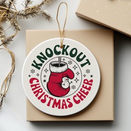 2.75" Round Ceramic Christmas Ornament, Miniature Boxing Glove Ornament with Glitter and Tiny Snowman for Knockout Christmas Cheer