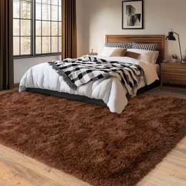 Large Shag Area Rugs 6x9 for Living Room, Soft Big Fluffy Shaggy Rug for Bedroom, Cozy Fuzzy Indoor Floor Carpet for Nursery Kids Boys Girls Room Dorm Home Decor Aesthetic, Upgrade Non-Slip, Brown
