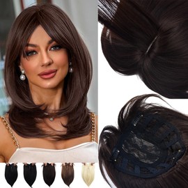JGS1996 Hair Toppers for Women with Thinning Hair Synthetic Fiber Clip in Hair Pieces 7 * 7 Inch Large Base Wiglets with Bangs Hair Extension Hairpieces 12 Inch Dark Brown