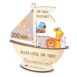 Satiskid Christening Gift for Boys and Girls, Wooden Boat with Base, Birth Christening Money Gift, Christening Gift, Christening Gift Baby, Godchild Gift (Colourful)