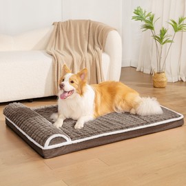 Jolifield Orthopedic XL Dog Bed Large Sized Dog with Pillow 42''X28'', Waterproof Soft Comfortable Egg Crate Foam Pet Crate Beds Mat with Removable Washable Cover and Non-Slip Bottom, Taupe