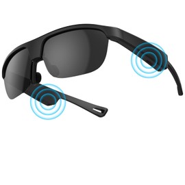 Alpha Digital Polarized Bluetooth Smart Sunglasses with Built-in Mic, Open-Ear Audio, IP65 Waterproof & 5-Hour Battery (Black)