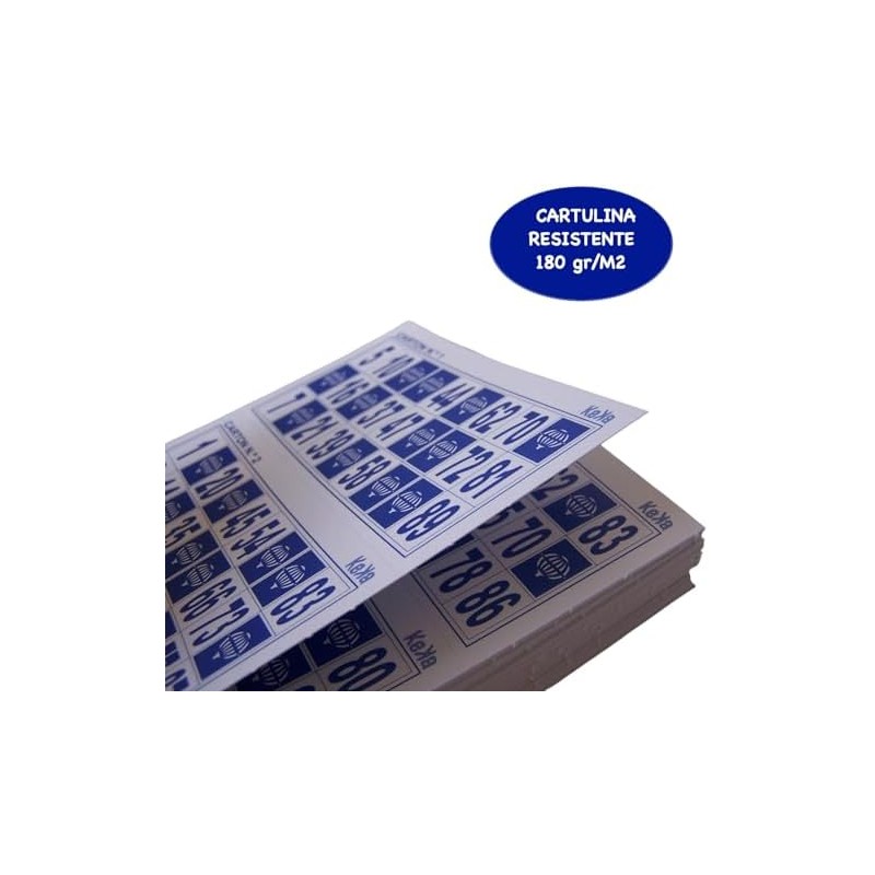 KEKA 120 Cajas para Bingo Tradicional, 90 Bolas (Azul)