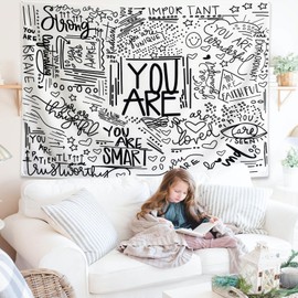 KJHL Black and White Inspirational Quote You Are Wall Tapestry Classroom Kids Tapestries Wall Hanging Motivational Positive Affirmations Saying Wall Decor Aesthetic Tapestry for Bedroom Dorm