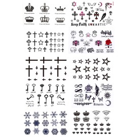 S.A.V.I 10pcs. Temporary Tattoo Stickers Of Small Crown, Cross, Keys, Snowflakes, Diamonds, Mix Designs For Men and Women Size 10.5x6cm, Multicolor, 2 g