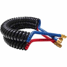 12 Foot Kink-Repairing 40MM Diameter Air Brake Coiled Hoses with Blue and Red Grips - Pair
