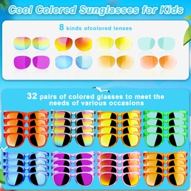Kids Sunglasses Bulk - Party Favors for Kids 3-8, 32Pack Neon Sunglasses Party Favors with UV400, Kids Goodie Bags Stuffers