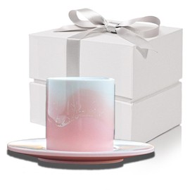 JD - Juego de 2 tazas y platillos, tazas de cerámica de 2 onzas para el hogar y la oficina, tazas para café y té, lavaplatos y microondas (rosa)