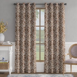 jinchan 100% Blackout Damask Curtains, Full Light Blocking Printed Baroque Drapes for Bedroom, 84 inches Long Brown Patterned Curtains for Living Room, Grommet Thermal Insulated Blackout 2 Panels