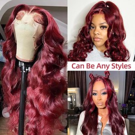 99J Burgundy Lace Front Wigs Human Hair Pre Plucked 13x4 Red Lace Front Wigs Human Hair Colored Body Wave 180% Density HD Lace Front Wigs Human Hair Burgundy Lace Frontal Wigs Human Hair 20 Inch