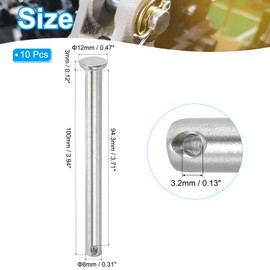 PATIKIL 8 x 100 mm Single Hole Clevis Pins, 10 Pcs 304 Stainless Steel Flat Head Pin for Hitch Pin Lock Link Hinge Systems, Silver
