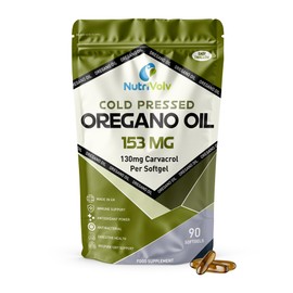 Oregano Oil 153mg | 90 Softgels | 130mg Carvacrol | High Concentration (85%+ Carvacrol) | Cold-Pressed 100% Greek Essential Oil of Oregano | Immune, Gut & Respiratory Support | by NutriVolv
