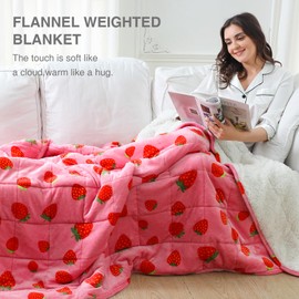Aemicion Weighted Blanket Queen Size 15 Pounds 60"x80",Soft Fluffy Fleece Sherpa Weighted Blankets for Adults,Cute Pink Strawberry Heavy Blanket Weighted as Gift Ideas for Women Teen Girls