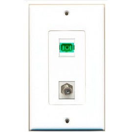RiteAV - 1 Port SC-APC Fiber Simplex 1 Port Coax Cable TV- F-Type Decorative White Wall Plate - Bracket Included
