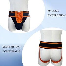 JOCKMAIL Men's Briefs Jock Strap Athletic Supporter Wide Belt Comfortable Men Sport Underwear Briefs for Gym Sport (M, Orange)