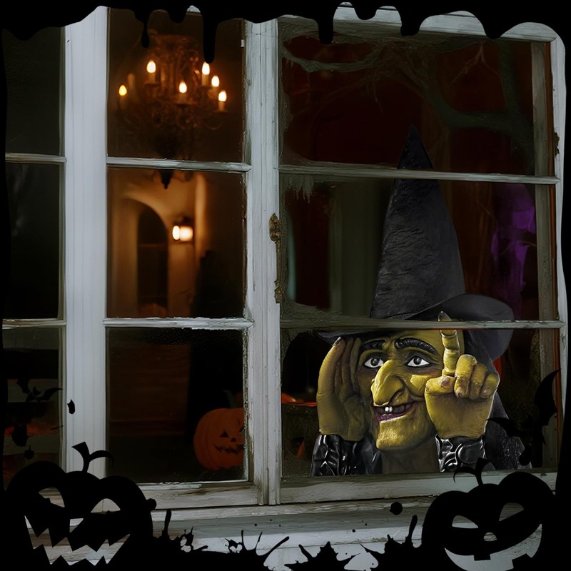 Cholemy 16" Halloween Witch Window Clings Tapping Scary Glass Decor
