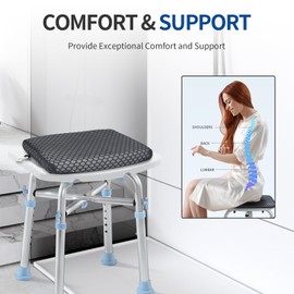 Anycosy Shower Seat Cushion Waterproof,Bathtub Cushion for Transfer Benches,Slip-Resistant 3D Foam Mesh Bathtub Chair Pad with Hook,Quick Drying Shower Seat Mat for Elderly (Gray, Medium)