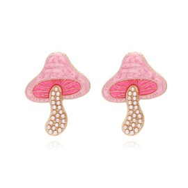 Pearl Mushroom Earrings, Mushroom Shape Dangle Earrings for Women, Bohemian Mushroom Vegetable Vacation Earrings, Cute Food Mushroom Statement Earrings Summer Boho Jewelry (Pink)