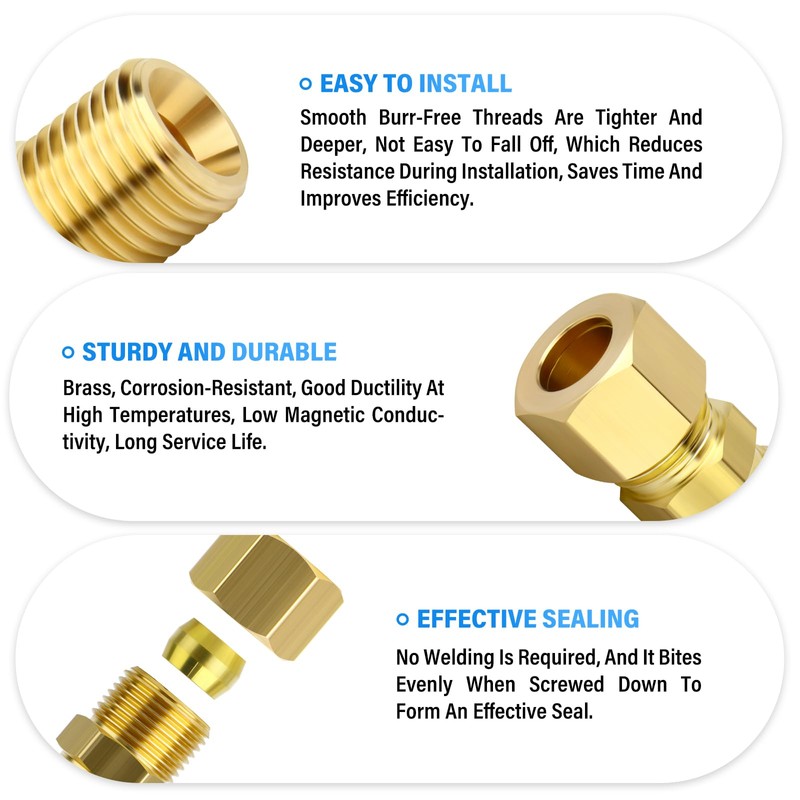 TAILONZ PNEUMATIC 5PCS Brass Compression Tube Pipe Fitting, 6mm Tube