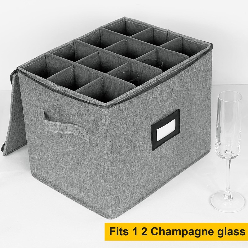 VERONLY Champagne Flute Storage Box with Dividers, Champagne Glass Storage