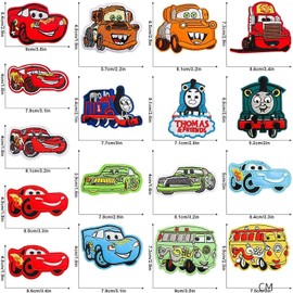 PEIONO 20 Piezas Parches para Planchar Varios Modelos, Estilos Surtidos Bordados Elegante, Hecho a Mano, Colores Vivos Adapta A Todos Los estilos, Tendencias Vintage, Diseñado para Ropa（17 piezas vehículos）