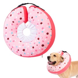 Dog Cone Collar Inflatable Donut for Large Medium Small Dogs, Soft Waterproof Dog Cone Alternative After Surgery Prevents Licking Wounds Easy Clean (Pink, M (Neck 9"-12"))