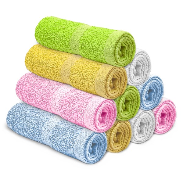 FAJAR Face Wash Towel Pack of 10 Pcs (30x30cm) 100% Cotton, Travel Towel Set, Gym Towel, Fingertip Towel, Ring Spun, Best for Spa and Parlor Towel, Super Soft & Absorbent, Light Weight (5 Color Pack)