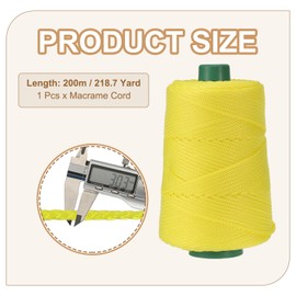 YELARXI Polyester Macrame Cord, 3mm x 219 Yards Polypropylene Macrame Cords Braided Craft Crochet Bag Rope Yarn Fit for DIY Wall Hangers Hats Purses Rug Knitter - (Yellow)