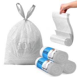 XUXRUS 10 l Müllbeutel mit Kordelgriffen, 90 kleine vorgeschnittene Müllbeutel (45 × 50 cm), reißfest, wasserdicht, langlebig für Badezimmer, Küche, Wohnzimmer