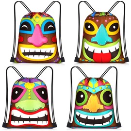 Censen 24 Pcs Hawaiian Aloha Drawstring Bags Tiki Luau Gift Bags Set Bulk 12 x 10 Inch Waterproof Beach Sack Pack for Girls Boys Kids Gift Party Aloha Festival Hawaiian Party Supplies