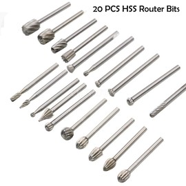 20Pcs Wood Carving Drill Bit Set, HSS Rotary Carbide Burr Bit Set Engraving Drill Accessories Bit Carving Woodworking Tool for Rotary Tool, DIY Woodworking, Drilling, Grinding - 3mm Shank