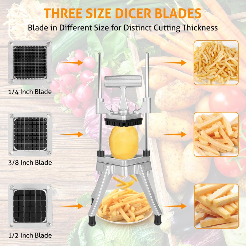 WICHEMI Commercial Chopper Vegetable Cutter Fruit Dicer w/3 Blades Commercial