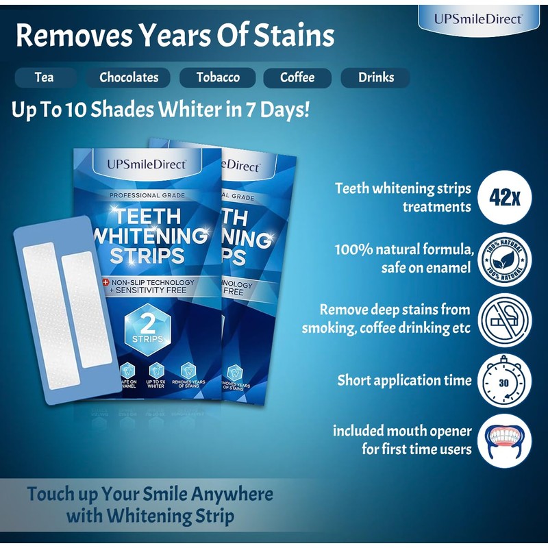 UPSmileDirect Professional Teeth Whitening Strips, 42 Strips, Non-Sensitive Formula, Peroxide