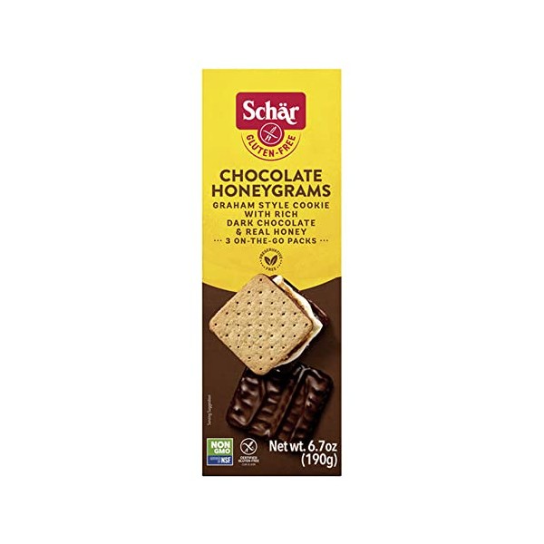 Schar Gluten Free Chocolate Honeygrams Crackers with Rich Dark Chocolate and Real Honey - 6.7 Ounce (Pack of 1)