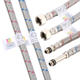 Home Range WRAS Approved M10 (10mm) x 3/8", 300mm |2 Lengths| Flexible Tap Connector Pair, Stainless Steel Monobloc Mixer Tap Hoses, Leak-Proof Flexible Pipes for Hot & Cold Water Supply