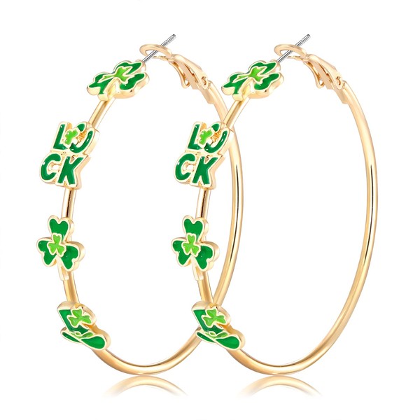 BVGA Holiday St Patrick's Day Hoop Earrings Green Shamrock Charm