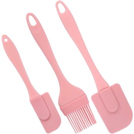 Juego de 3 espátulas de silicona para hornear, espátulas de silicona, herramientas para hornear, pasteles, crema y mantequilla, espátulas para cocinar y hornear, color rosa
