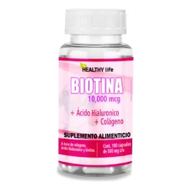 Biotina Healthy Life 100 Cápsulas Veganas Sin Sabor Para Cabello Piel Y Uñas