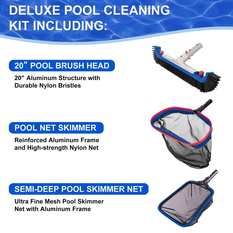 POOLAZA Deluxe Swimming Pool Cleaning Kit Including 20'' Pool Brush
