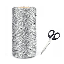 100 m Silver Metallic Cord, 1.5 mm Non-Elastic Cord Cord, Silver Cord, DIY Craft Cord with Scissors for Crafts, Gift Wrapping, Wedding, Christmas Decoration