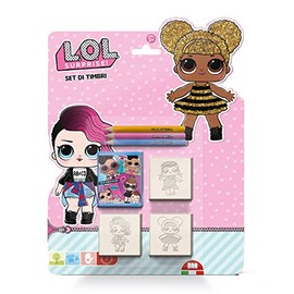 Multiprint 11980 Stamp Set Consisting of 3 Beech Wood Stamps with LOL Motifs Including 3 Colouring Pencils and Ink Pad