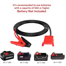 SLGAHGS Jumper Cable Clamps with Alligator Clips for Milwaukee M18 18V Batteries, Battery Jumper Starter, 8AWG 2FT Automotive Booster Cable for Jump Starting Car Using Tool (2 Foot)