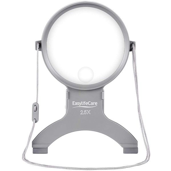 EasyLifeCare Hands Free Chest Rest LED Magnifier - Neck Wear Visual Aid Illuminated Magnifying Glass for Low Vision & Visually Impaired Seniors - Portable - Gifts for Mom, Dad, Grandmother, Women, Men