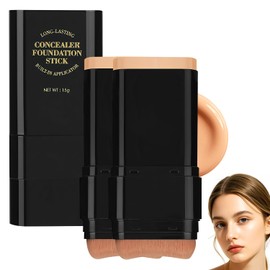 2PCS Long-Lasting Concealer Foundation Stick,Creamy Full Coverage, Hydrating Olive & Camellia Formula, 2-in-1 Contouring foundation with Brush, Cover Blemishes for All Skin Types(05deep wheat)